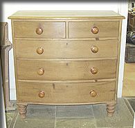 victorian pine bow fronted chest of drawers